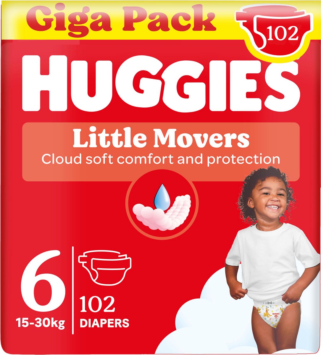 Huggies ® little movers otroške plenice, velikost 6 (16 do 30 kg), 102 plenice z motivi Disney©, giga paket