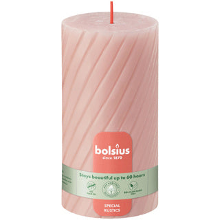 Bolsius rustik twist pelar ljus 130 68 dimmigt rosa | 4 stycken