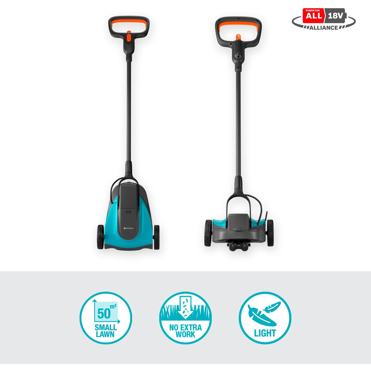 Gardena handymover 22 18v p4a sett gressklipper (grå turkis, 14620-20, batteri inkludert)