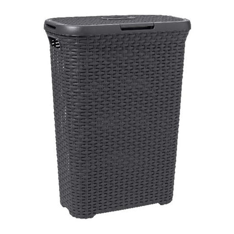 Pojemnik na pranie w stylu Curver z pokrywką w stylu rattanowym 40 litrów, antracytowy, 45x26x62cm