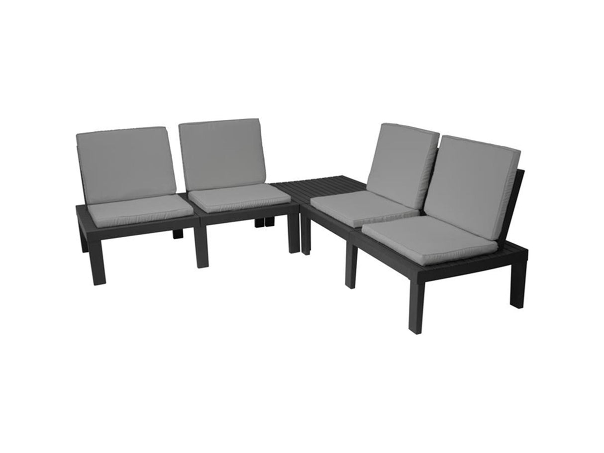 Salon de jardin Pro garden molok 5 pièces gris avec coussins gris, pour 4 personnes.