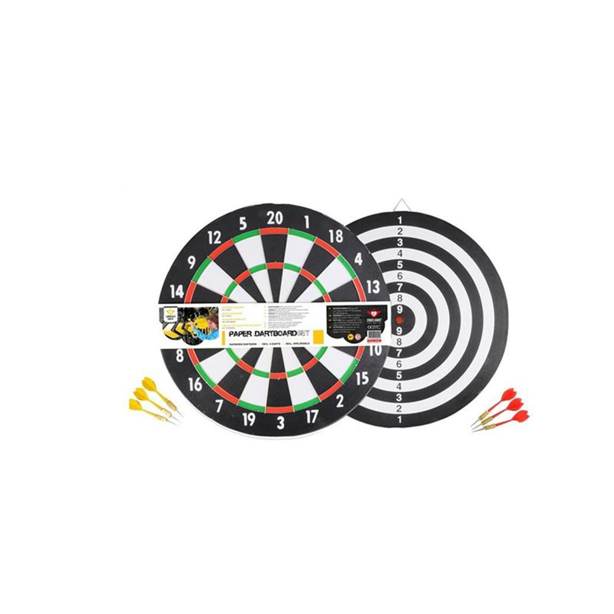 Longfield dartboard papir premera 43 cm, debeline 1 cm s 6 puščicami