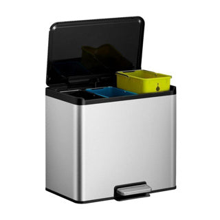 Eko - essential 2 recycler pedal bin 9+9+9 liters - stainless steel polypropylene - matt stainless steel - waste bin