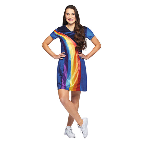 K3 verkleedkleding - jurkje volwassenen regenboog blauw - maat 38 40