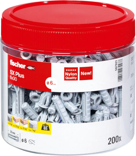 Fischer sx plus 6×30 – tampão de nylon para concreto e alvenaria | 200 peças