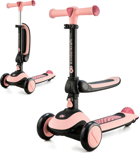 Kinderkraft Halley 2-in-1 balance bike and tricycle scooter – adjustable saddle handlebars – LED wheels – foldable – 1-5 years – max. 50 kg – pink
