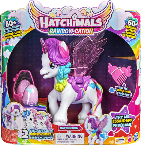Hatchimals colleggtibles - interactive hatchicorn unicorn with beating wings, over 60 lights and sounds and 2 unique babies