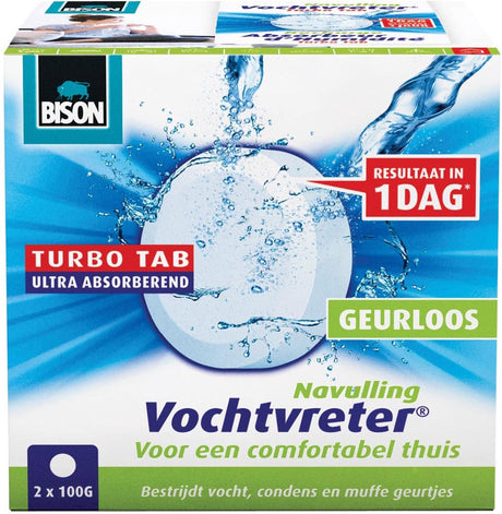 Bison Moisture Absorber® Refill Tablet 2x 100 g, Loftentbefeuchter, gëeegent fir Moisture Absorber® Ambiance, bekämpft héich Fiichtegkeet, keng Batterie erfuerderlech, och gëeegent fir Caravans a Camper