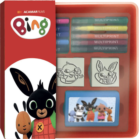 Set štampiljk Multiprint bing in flomastri v škatli za shranjevanje za otroke.