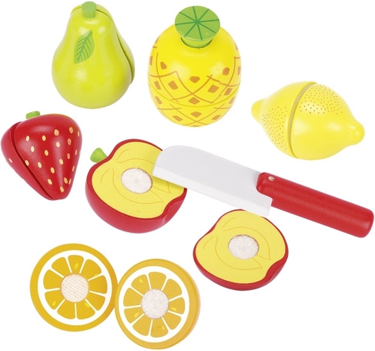 Cozinha de brinquedo Goki - conjunto de corte de frutas - 13 peças - madeira com velcro - 3 anos