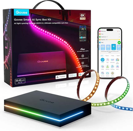 Govee AI Sync Box 2 55–65 inches - HDMI Sync Box with LED Lighting - RGBICW - App Control - Alexa Google - Matter Compatible