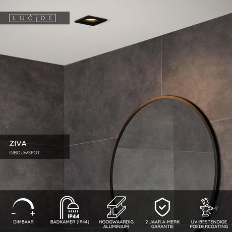 Lucide ziva - inbouwspot badkamer - 1xgu10 - ip44 - zwart