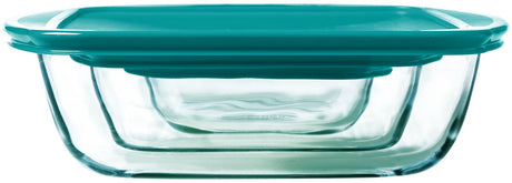 Pyrex - matlagningsfat rektangel med lock set om 3 delar - borosilikatglas - transparent -
