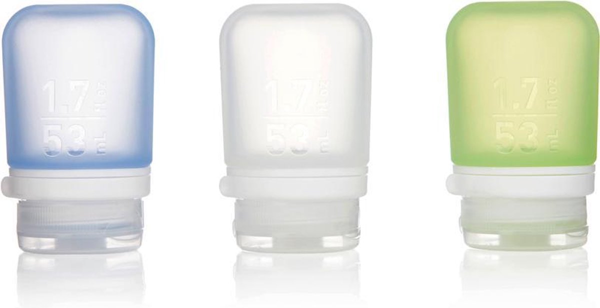 Human gear - gotoob+ 3-pack small - - reusable - travel bottle - leak-proof - lightweight - 53ml - clear green blue