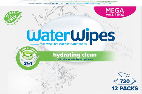 Waterwipes sensitive hydrating babydoekjes - 99% water - aloe vera - 12 x 60 - 720 billendoekjes