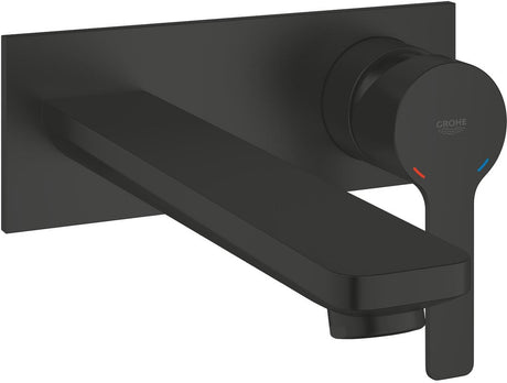 Grohe lineare new l-size two-hole basin mixer – wall mounted – aquaguide – ecojoy – matte black