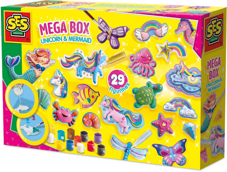 Ses creative casting and painting - mega box unicorn and mermaid - crafting - quick drying - for girls from 5 years - 600 grams of plaster