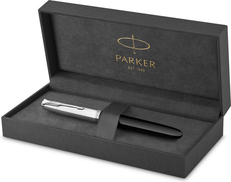 Parker 51 fountain pen | black resin | chrome detail | fine point with black ink | gift packaging