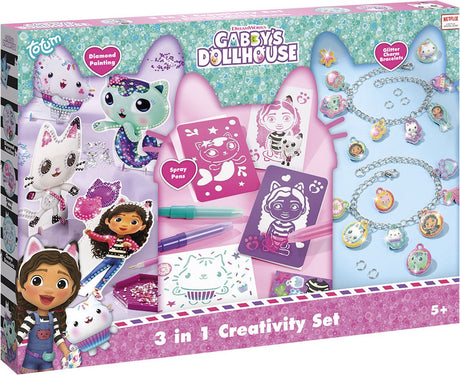 Totum Gabby's Dollhouse Craft Package XL 3 in 1 Charm Bracelets Making Toys Girls, Diamond Paint, Spray Pens and Templates - Gabby's Dollhouse Gift Tip Crafting Creative Toys