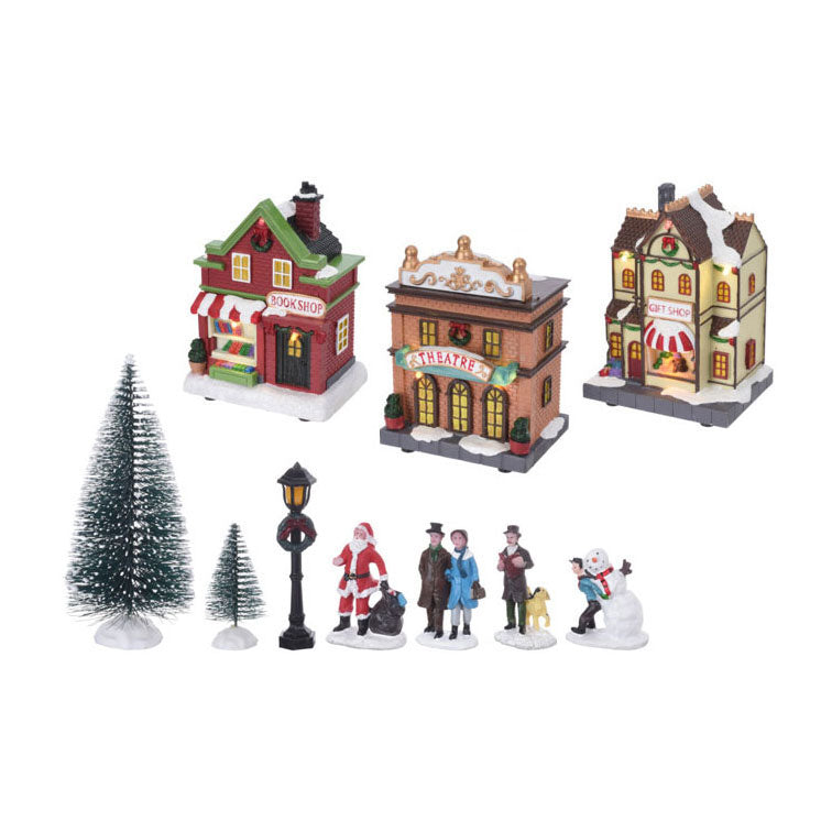 Christmas village with LED set, 17 pcs.