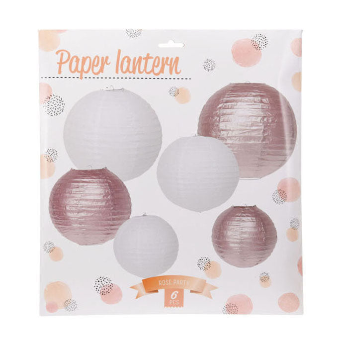 Paper lantern rose gold white, set of 6