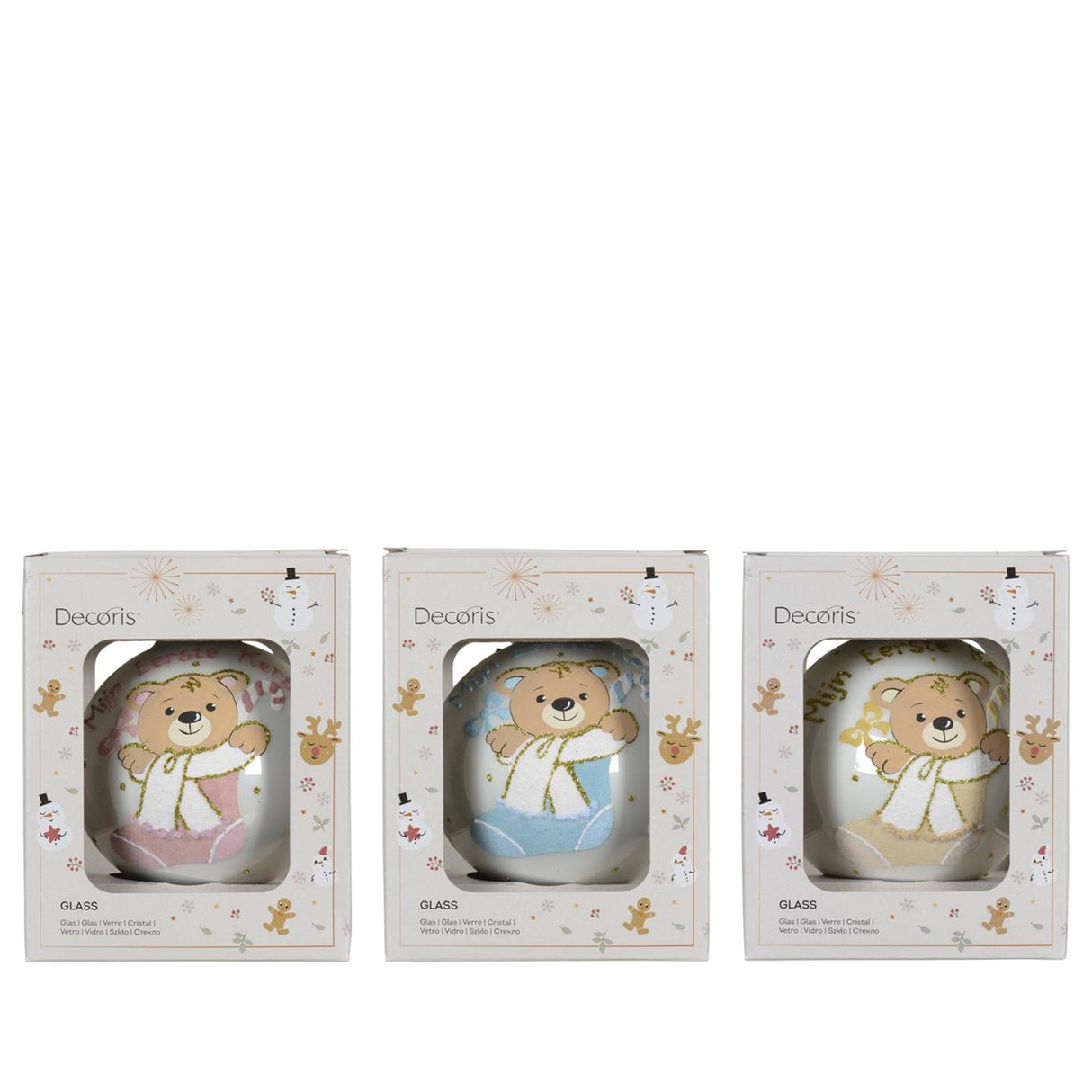 Decoris kerstbal mijn eerste kerst ø10cm glas 3 assorti