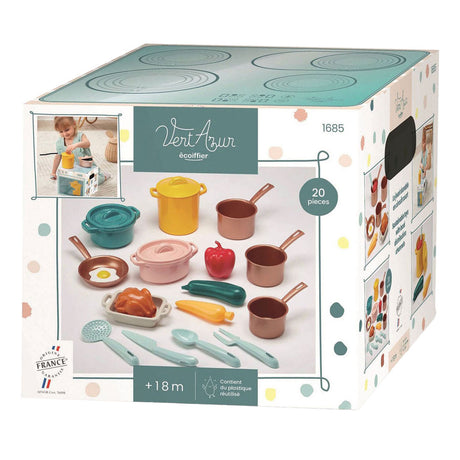 Ecoiffier azur play set pans and play food with cardboard stove - 20 pcs.