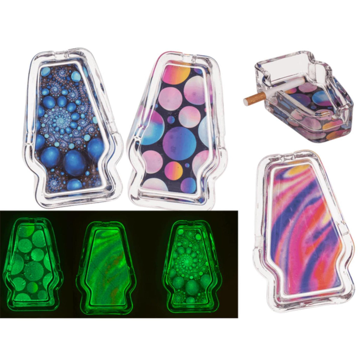 Ootb glass ashtray glow in the dark 12x8cm 3 ass.