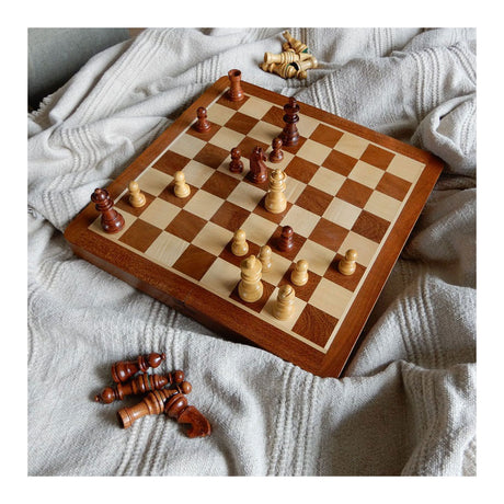 Engelhart chess game deluxe foldable – wooden chess set made of ash wood – luxurious brown chess board 38 x 38 x 5.8 cm – foldable compact –
