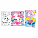 Totum Unicorn Sticker Puzzle Aktivitéitsbuch A5 - Vakanzebuch Sticker no Zuel inkl. Faarwen Säiten - Spillsaachen fir Meedercher vun 3 Joer
