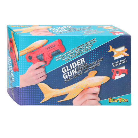 Eddy toys glider gun 2-in-1 - pistool met zweefvliegtuig - launcher speelgoed met glider vliegtuig - speelgoed vliegtuig met lanceerpistool - 1 willekeurige kleur