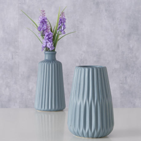 Boltze Home Ribbed Porcelain Vase h18cm Light Blue
