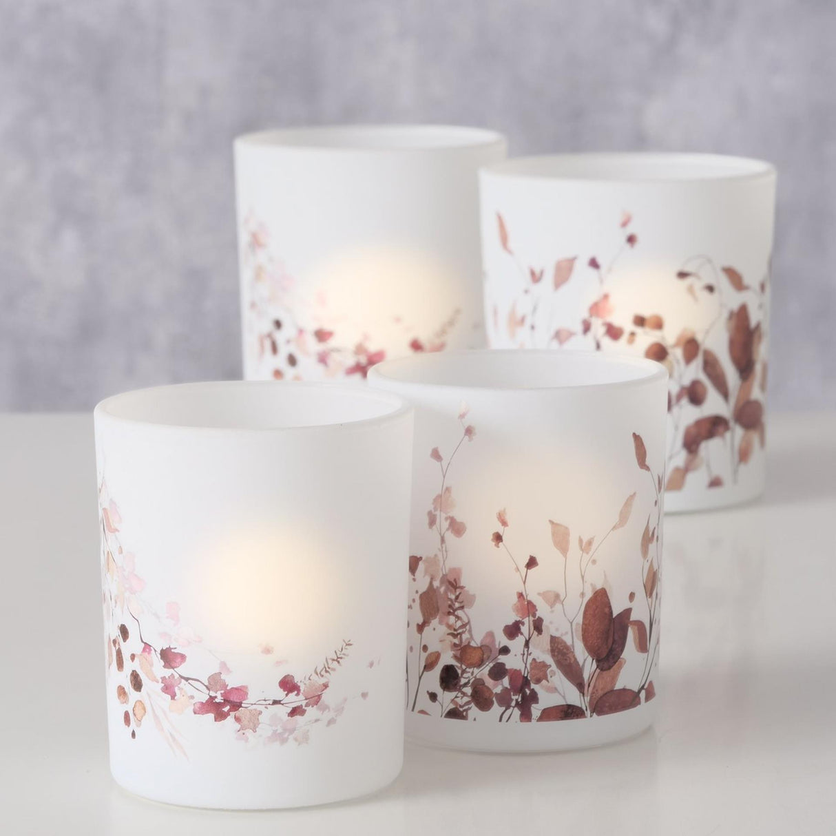 Boltze home glass tealight holder with leaf set of 2