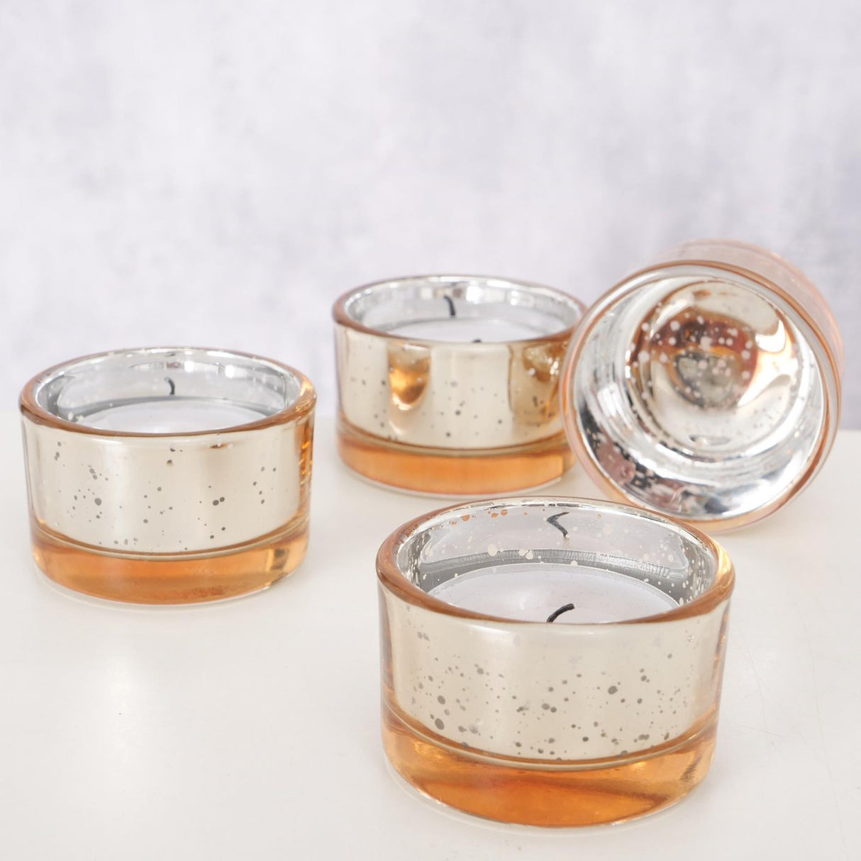 Boltze home tealight holder balos glass 4-piece h3.4cm lacquered glass rose gold
