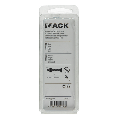 Mack 1017497 - metaalschroef verz. kop + moer verz. 6 st m4 x 60 mm | 10 stuks