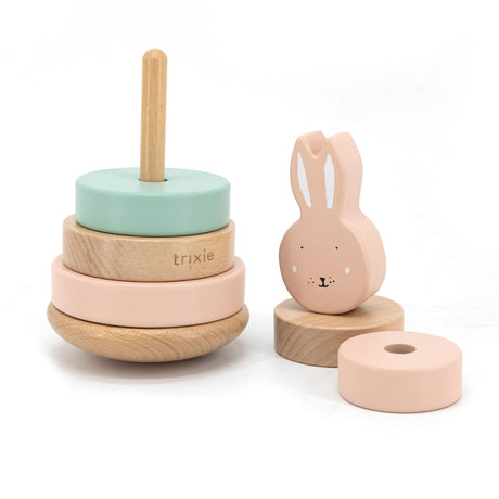 Trixie wooden stacking tower - mrs. rabbit - wooden stacking toy - educational toy - for boys girls - pink