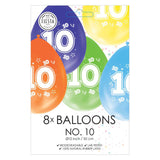Globos-Luftballons 2-seitig bedruckt Zahl 10, 8 Stk.