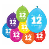 Ballons Globos imprimés recto-verso numéro 12, 8 pcs.