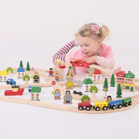 Bigjigs Wooden Train Set Town and Country, 101pcs.