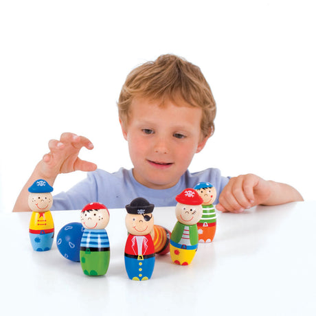 Bigjigs Pirate Wooden Bowling Set, 7-piece