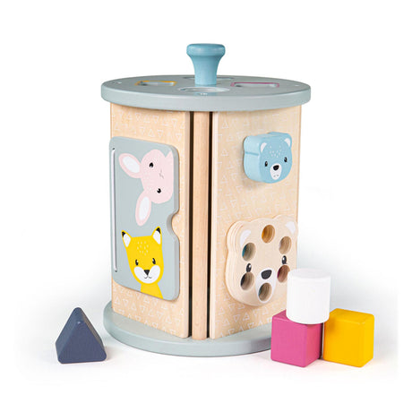 Bigjigs wooden activity roller with shape sorter - - from 18 months