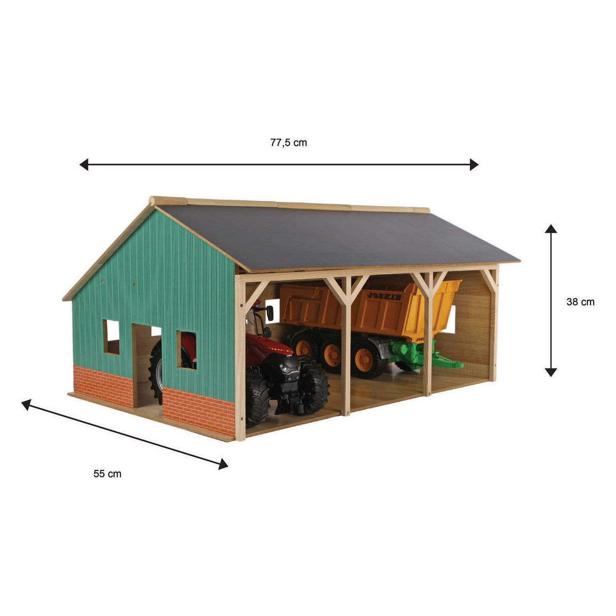 Kids Globe wooden farm shed for 3 tractors, 1:16
