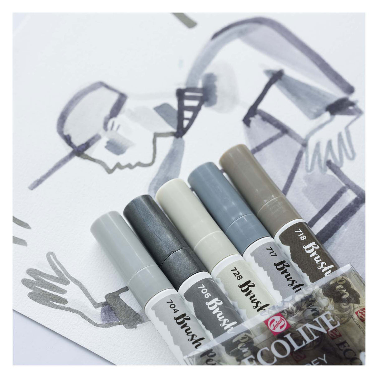 Ecoline Pinsel Pen Set Schatten | 5 Faarwen