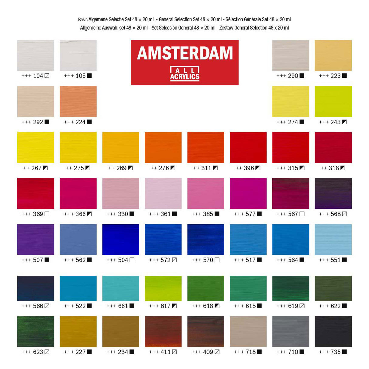 Bruynzeel amsterdam standard series acrylic paint general selection set 20ml, 48pcs.