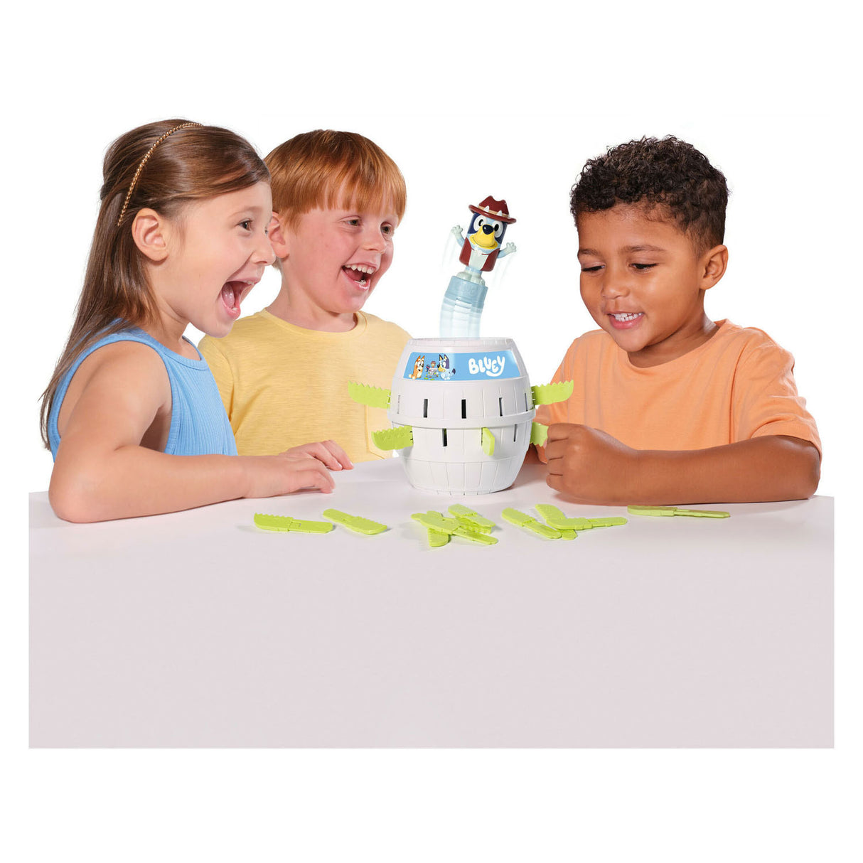Tomy pop up bluey in the barrel child's play