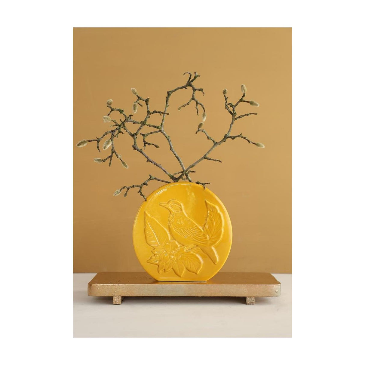 Ideas 4 seasons vaas bird mosterd ø6x20x20cm
