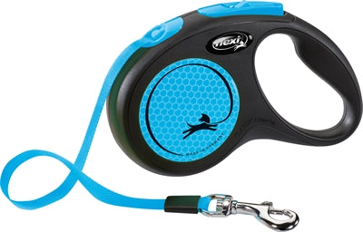 Linha retrátil Flexi nova fita neon clássica preta azul
