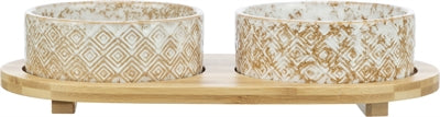 Trixie set food bowl water bowl ceramic bamboo white natural