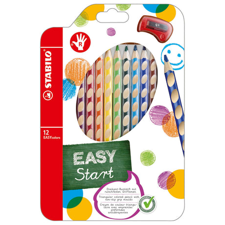 „Stabilo EasyColors“ spalvotos pieštukai dešinėje - 12 vnt. + Pieštuko galandiklis