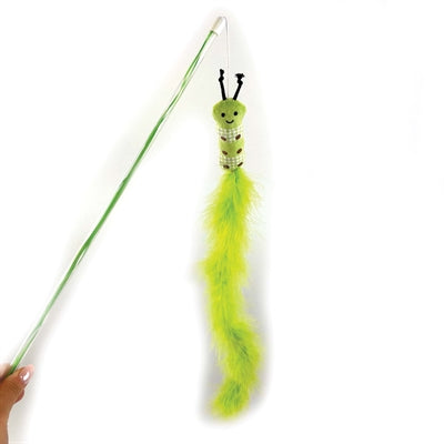 Happy pet tabby patch cat rod caterpillar verde